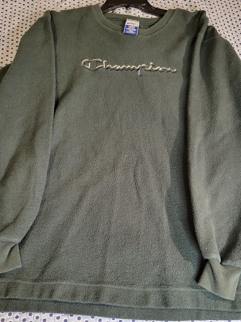 Champion Olive Green Crewneck Fleece Sweater with Script Logo